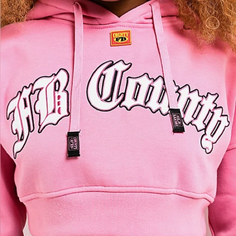 FB County Old School Pink Crop Hoodie